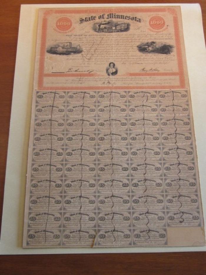 Pay Order, Bond, Minnesota State Railroad Bond, 1858