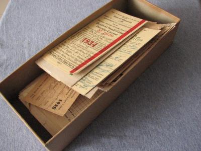 Box of duck stamps and hunting licenses