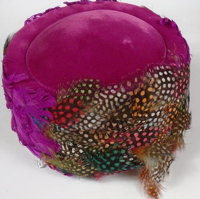 Dark Pink Felt Hat with Feathers