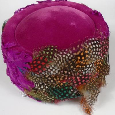 Dark Pink Felt Hat with Feathers