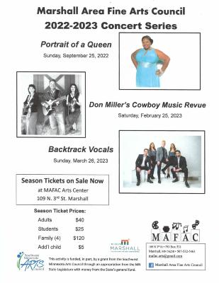 Marshall Area Fine Arts Council 2022-2023 Concert Series Poster