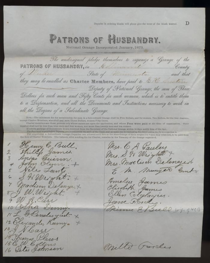 Charter Membership List, Collinwood Grange