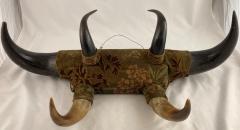 Upholstered Bison and Cow Horn Wall Hook