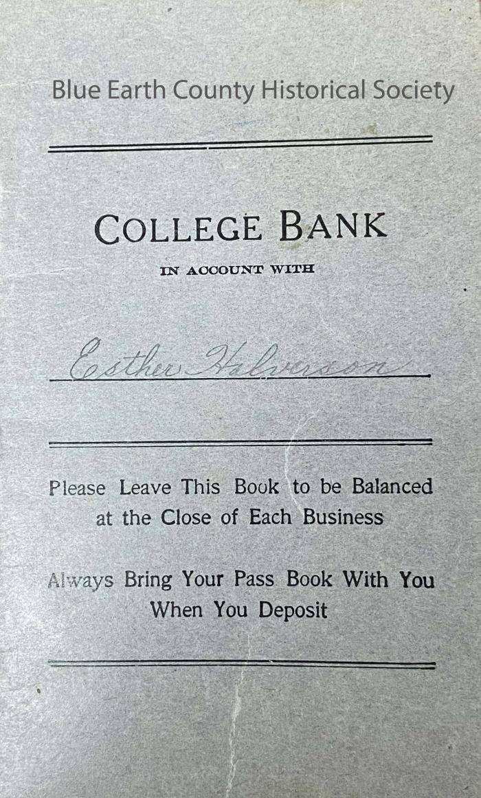 College Bank Account Book, Esther Halverson