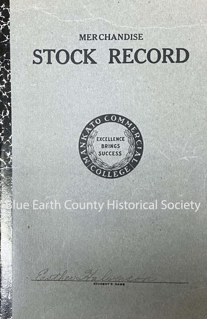 Mankato Commercial College Merchandise Stock Record Book, Esther Halverson 
