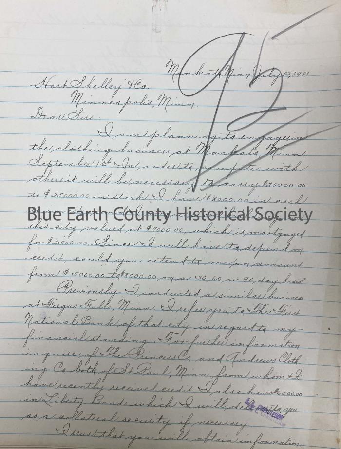 Letter, D. E. Miller to E. Halverson & Co., March 6, 1931