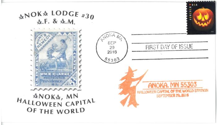 Anoka Masonic Lodge Cachet (Jack-o'-Lantern Stamp)