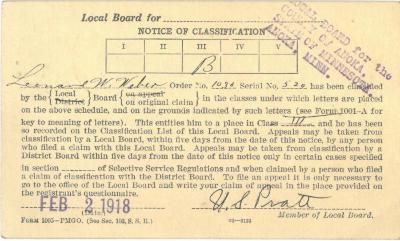 Leonard Weber Selective Service Cards