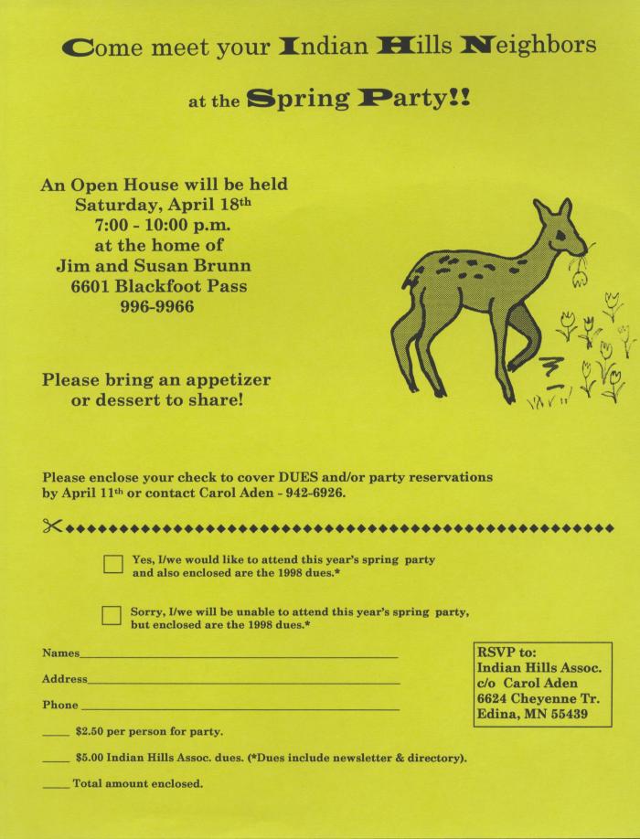 Come meet your Indian Hills Neighbors at the Spring Party