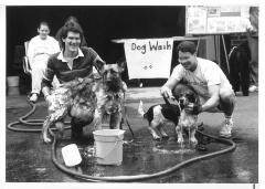 Christopher Holenstein and Joseph Sousa washing dogs