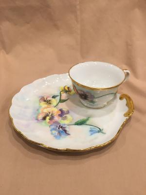 Teacup and Tea Plate, with Pansies