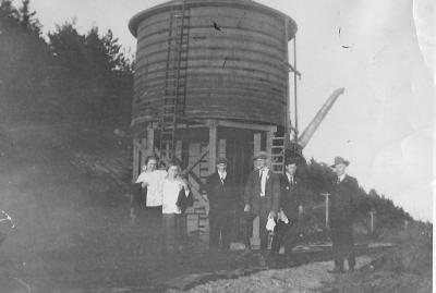 Bagley, Railroad wooden water tower located 1 mile west of town, before 1898. 