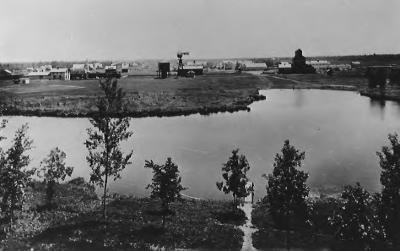  View of Clearbrook from north of dam across the lake about 1920.