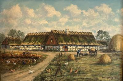 Painting - Danish Farmyard with chickens