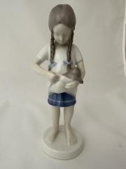 Sculpture - "Little Mother" young girl with cat in her arms