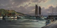 Painting - Two masted sailing vessel entering harbor