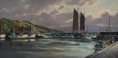 Painting - Two masted sailing vessel entering harbor