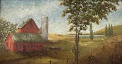 Painting - Farm Fields with Red Barn