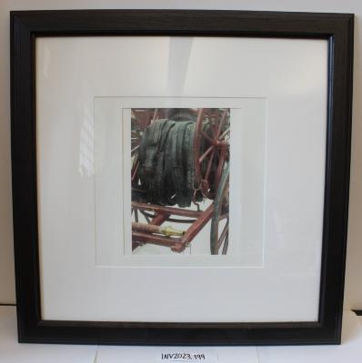 Framed Photograph of a Historic Fire Hose Wagon