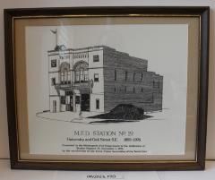 Framed Drawing of M.F.D. Station No. 19, University and Oak Street S.E. 1893-1976