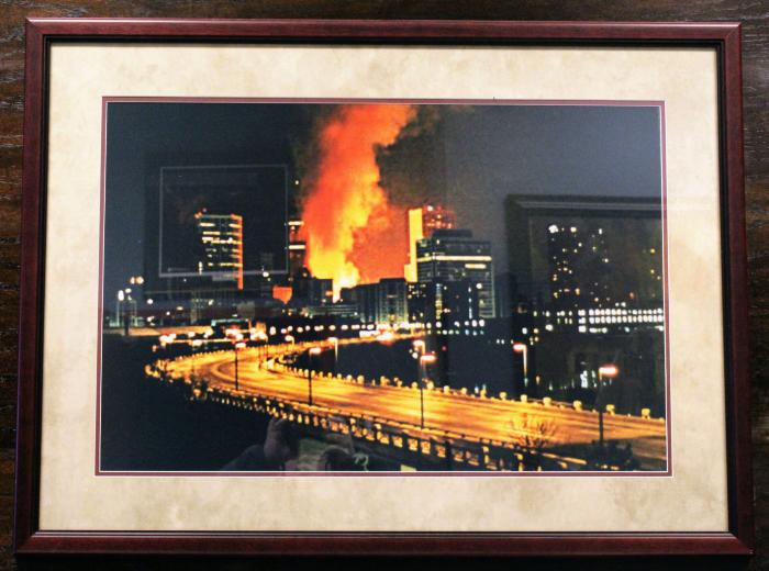 Framed Photograph of the Northwestern Bank/Minneapolis Thanksgiving Day Fire, 1982