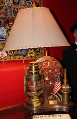 Decorative Memorial Firefighting-Themed Electric Lamp for Vance C. De Mong of the Minneapolis (Minnesota) Fire Department