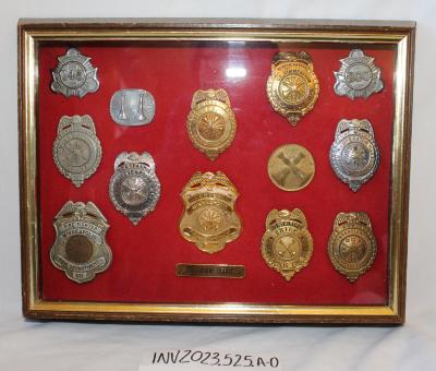 Collection of 13 Fire Department Badges of Clarence L. Nimmerfroh, Minneapolis (Minnesota) Fire Department
