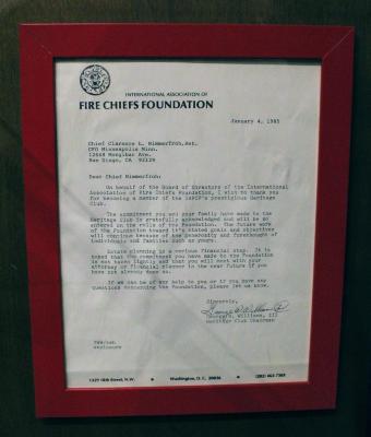 Thank You Letter to Clarence Nimmerfroh from the International Association of Fire Chiefs Foundation