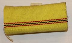 Section of Highlighter Yellow Fire Hose With Red and Black Stripes 
