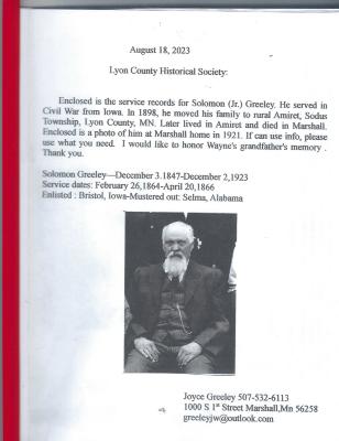 Solomon Greeley Service Records