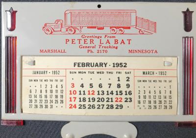 1952 Calendar from Peter Labat Trucking in Marshall