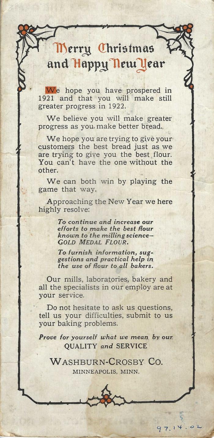 Merry Christmas and Happy New Year Advertisement from Washburn-Crosby Co.