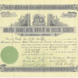 Minneapolis Fire Personnel Ole Mitby Certificate to Benevolent Association