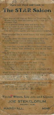 Advertisement for the Star Saloon, Marshall