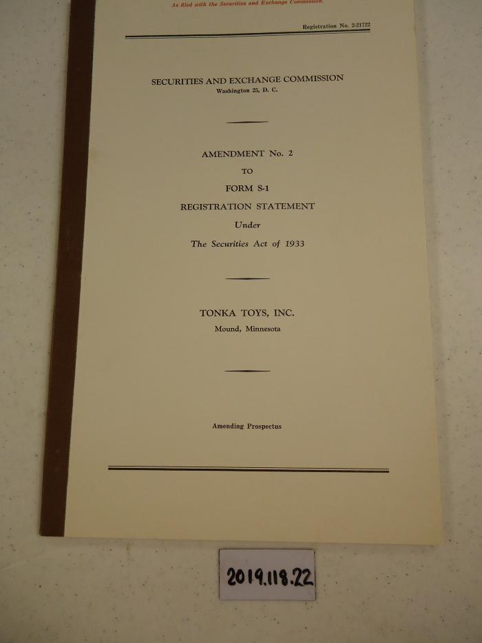 Securities and Exchange Commission Filing, Tonka Toys