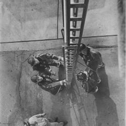 Minneapolis Fire Training 4 man ladder raise 1965