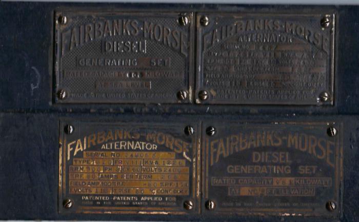 Data Plates from Fairbanks-Morse Generator and Alternator (2)