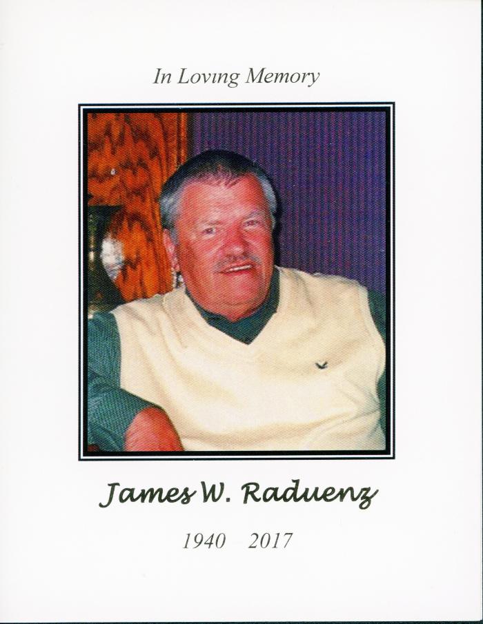 Funeral card for James Raduenz