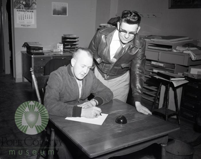 Mayor Russ Torfin signs loyalty day. Glenwood, Minnesota 