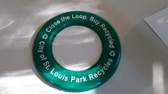 frisbee, "Close the Loop, Buy Recycled, City of St. Louis Park Recycles"
City of SLP Recycles Frisbee
