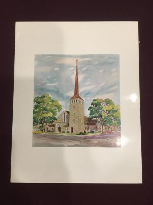 Watercolor print of Sacred Heart Catholic Church
