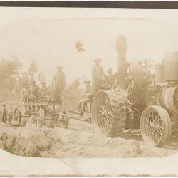 road building with steam engine and grader