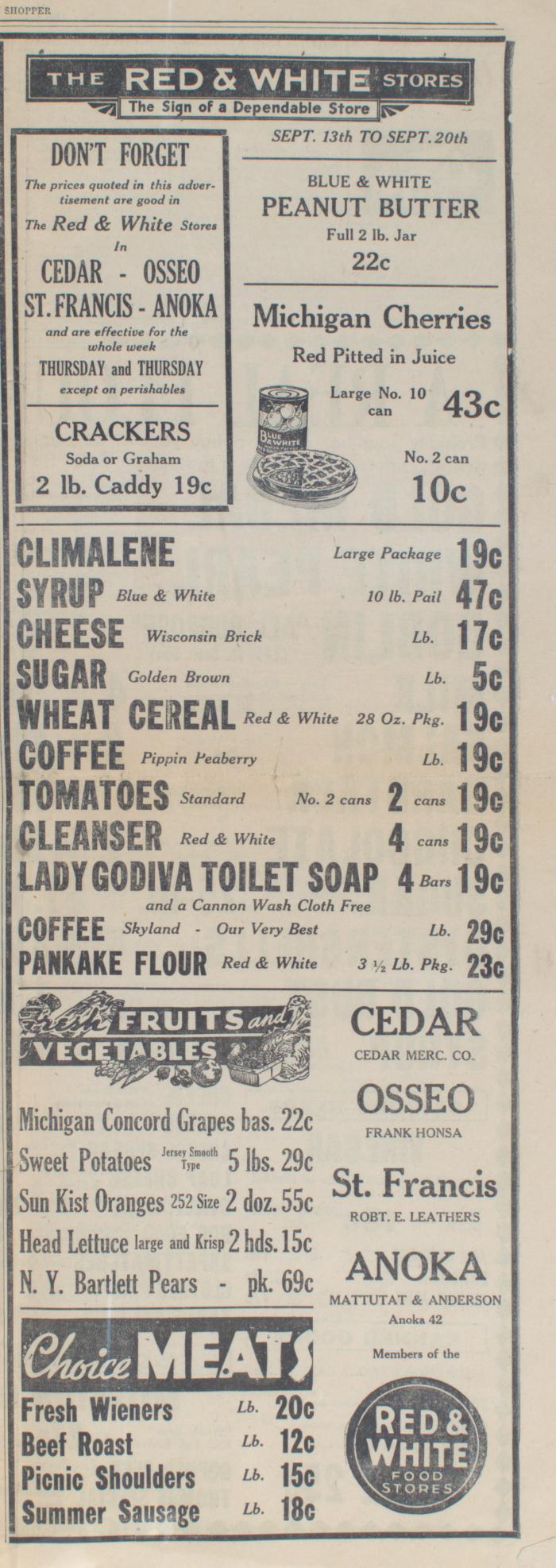 Ad for Red & White Food Stores