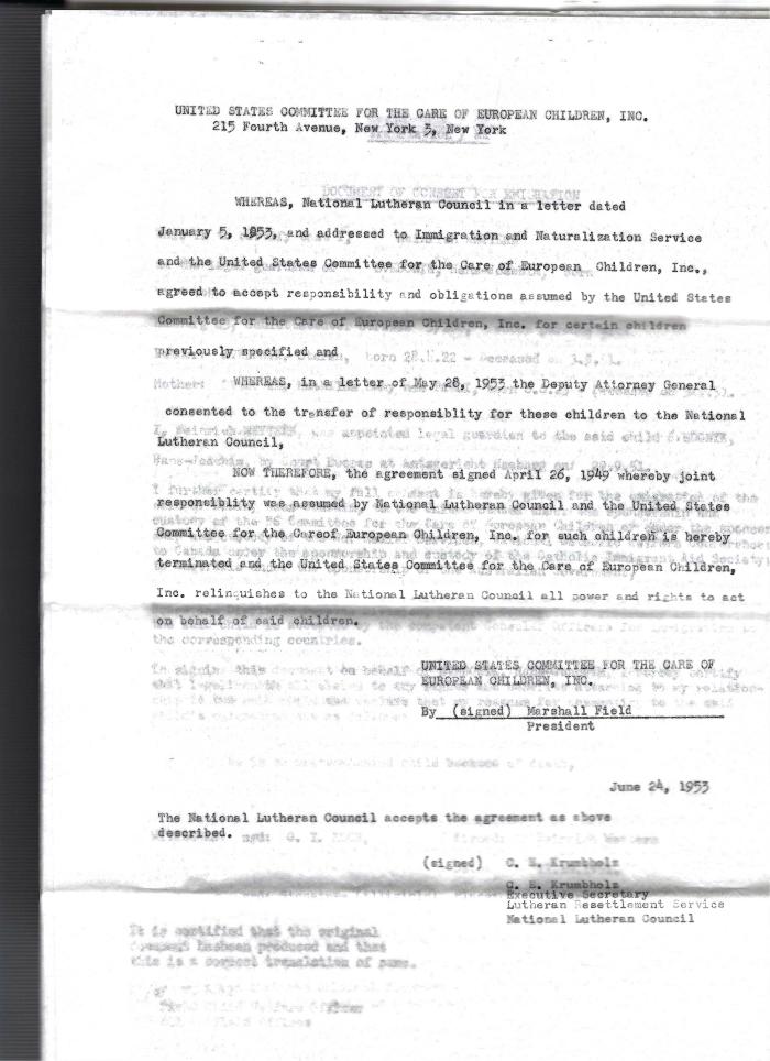 Immigration and Adopton Papers for Hans and Ursula Svedonik