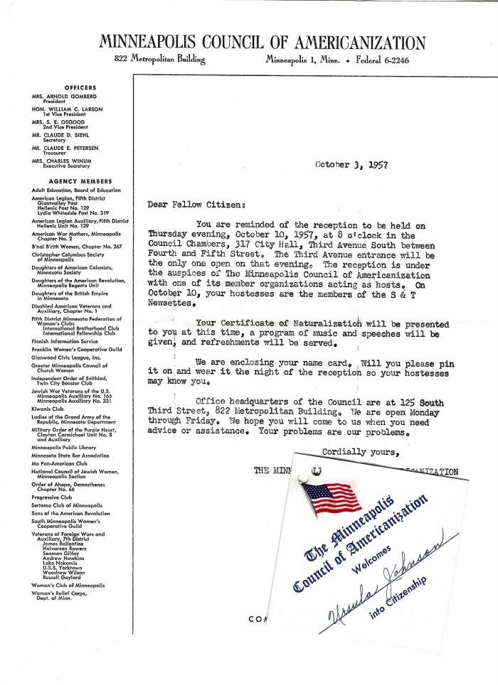 Naturalization Certificate for Ursula Johnson
