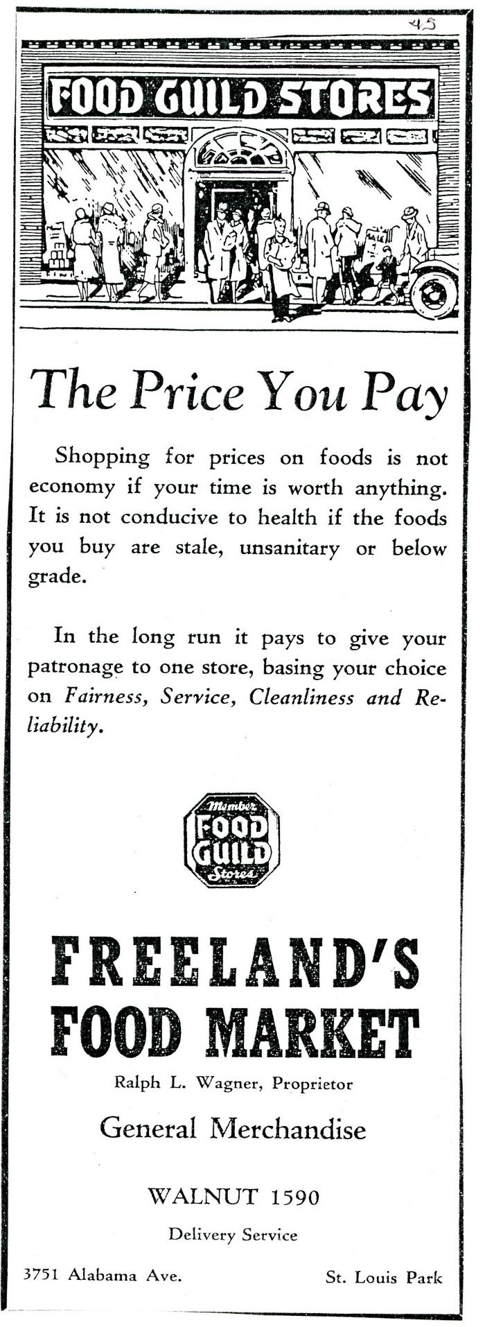 ad, Freeland's Food Market, 3751 Alabama Ave.