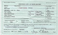 Birth Records for Virgil C. Johnson and Junice Larson