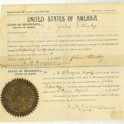 Certificate of filing for citizenship, John Stucky, April 4, 1898