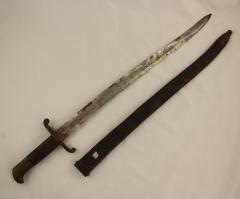Sword Bayonet, Kammerlader Rifle Bayonet, Yataghan Bayonet, Scabbard, Leather, Wood, Steel, Brass, Black 