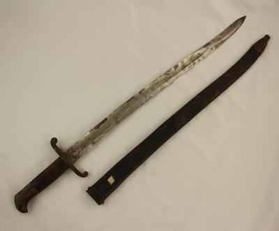 Sword Bayonet, Kammerlader Rifle Bayonet, Yataghan Bayonet, Scabbard, Leather, Wood, Steel, Brass, Black 